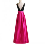 LP3361 Illusion Plunge Open neck Fuchsia and Black Prom Dress A Line Satin 2018 Formal Wear Long