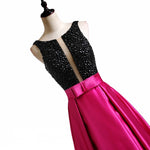 LP3361 Illusion Plunge Open neck Fuchsia and Black Prom Dress A Line Satin 2018 Formal Wear Long