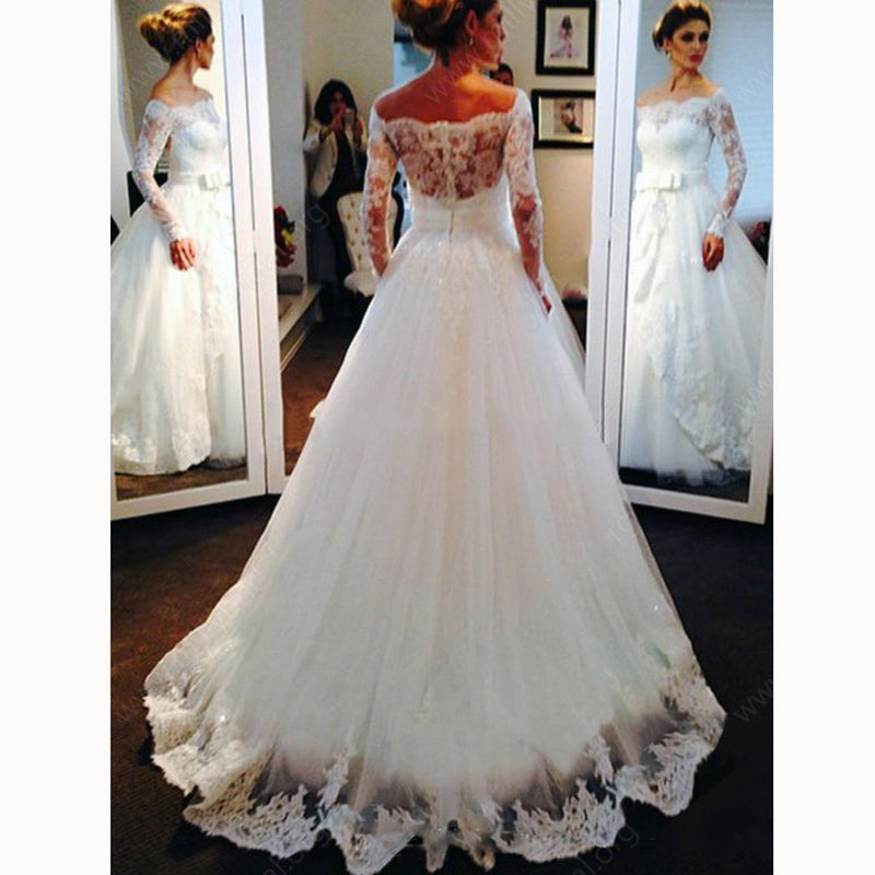 Fantastic Lace Wedding Dress with Long Sleeves Off The Shoulder  Bridal Gown hochzeitskleid 2020