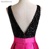 LP3361 Illusion Plunge Open neck Fuchsia and Black Prom Dress A Line Satin 2018 Formal Wear Long