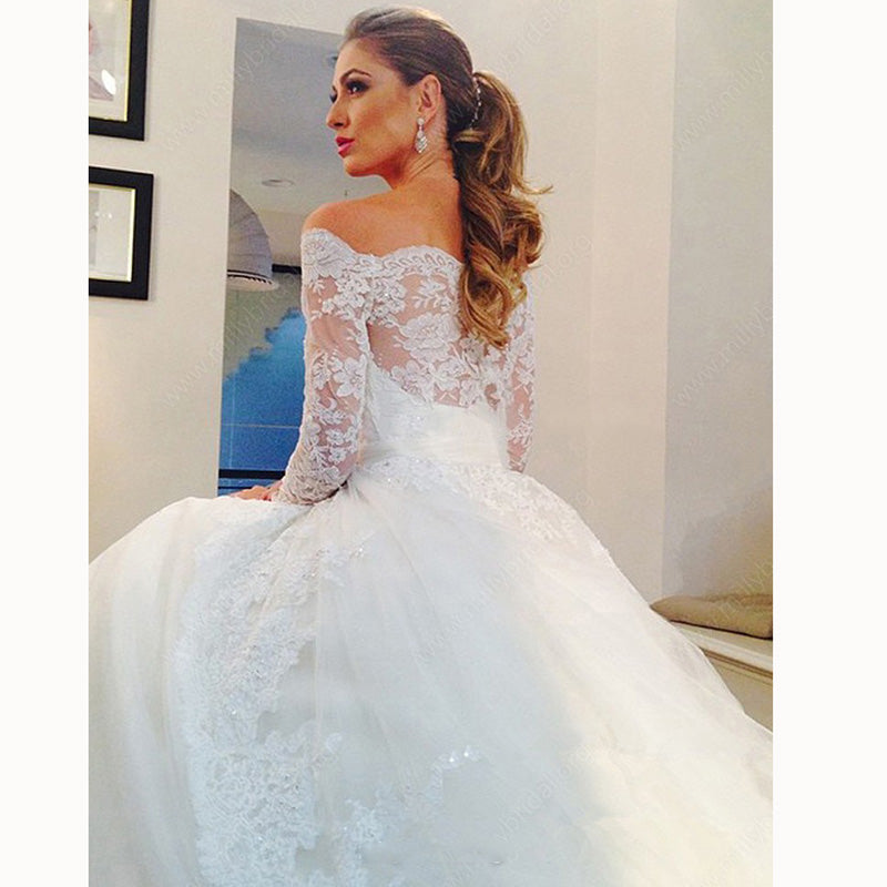 Fantastic Lace Wedding Dress with Long Sleeves Off The Shoulder  Bridal Gown hochzeitskleid 2020