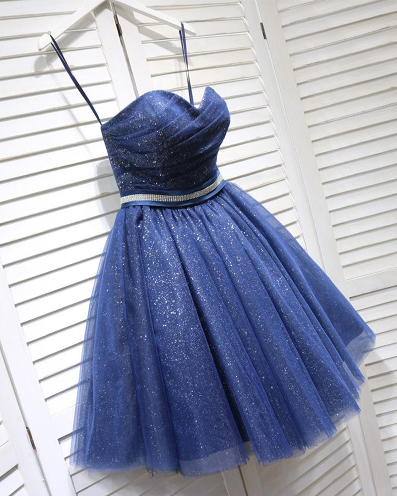 Strapless Corset Sweetheart Neckline Blue Cocktail Party Dress with Belt,Short Homecoming Dress SP0713