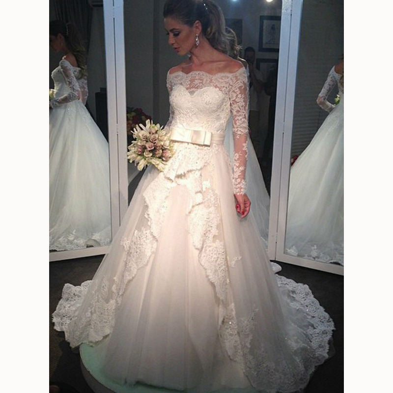 Robe de mariée fantastique en dentelle à manches longues et épaules dénudées Robe de mariée hochzeitskleid 2020 