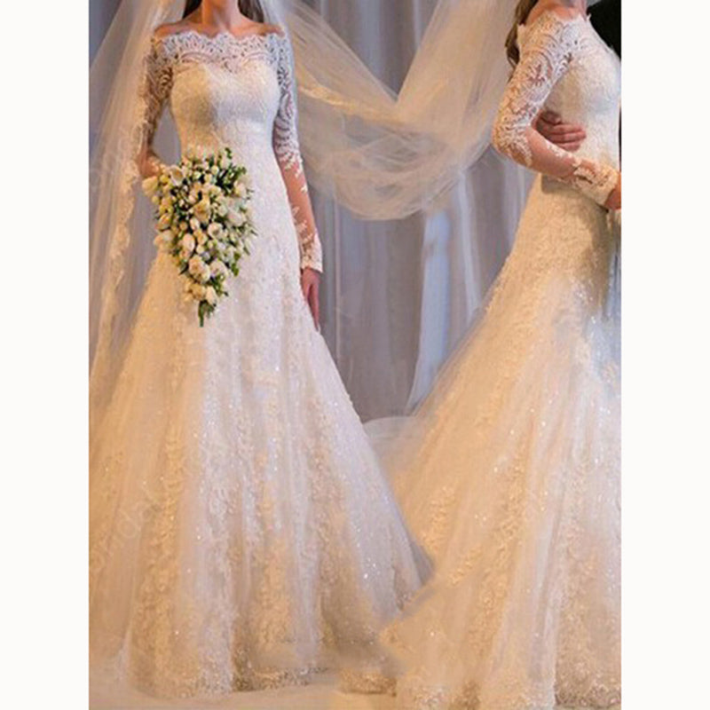 Romantic Custom Made Vintage robe de mariee 2020 Wedding Gown with Sleeve Lace Bridal Dresses