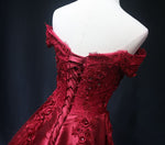 Siaoryne Elegant Burgundy Red Off Shoulder Long Prom Dress , Lace Satin Wedding Party Dress PL08102