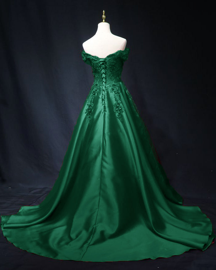 Fashion Off the Shoulder Emerald Green Formal Dress Long.Lace Wedding ...