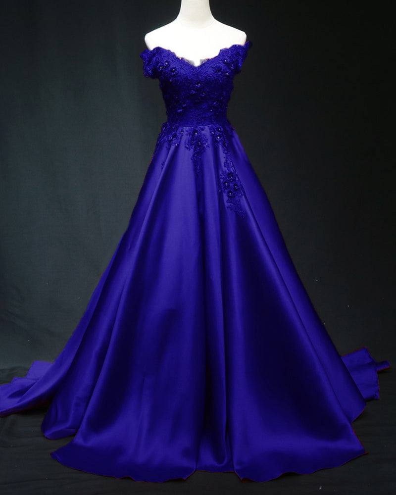 Siaoryne Elegant Burgundy Red Off Shoulder Long Prom Dress , Lace Satin Wedding Party Dress PL08102