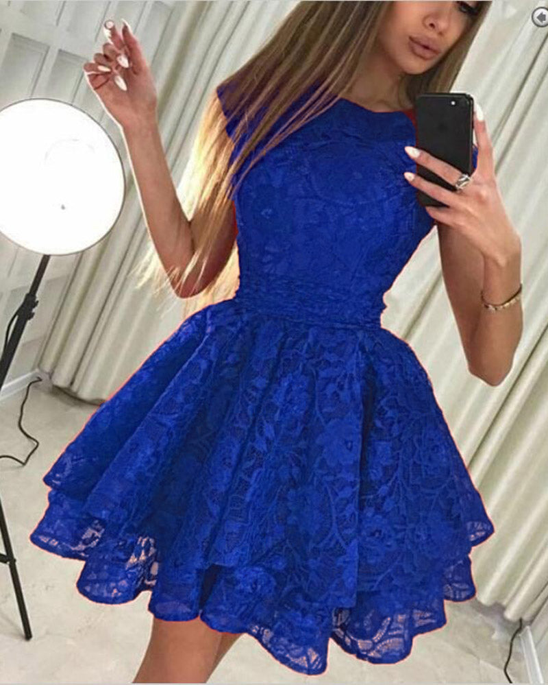 Modest Scoop Sleeve Scoop Neck Lace Short Prom Dress Junior Homecoming Gowns 2020 SP402