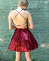Burgundy Sparkle Girls Short Prom dress Party Semi Formal Gowns halter  Cocktail Dress SP096