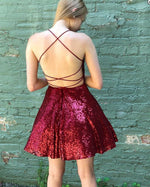Burgundy Sparkle Girls Short Prom dress Party Semi Formal Gowns halter  Cocktail Dress SP096