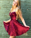 Burgundy Sparkle Girls Short Prom dress Party Semi Formal Gowns halter  Cocktail Dress SP096