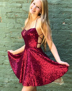 Burgundy Sparkle Girls Short Prom dress Party Semi Formal Gowns halter  Cocktail Dress SP096