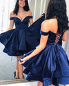 Cute Off Shoulder Dark Teal/Blue Short Cocktail Dress 8th Grade Junior Short Prom Homecoming Gown