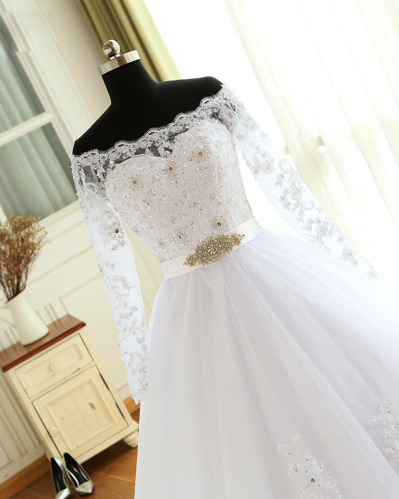 Princess White Long Sleeves Lace Wedding Dresses Bride Gown  Ball Gown  WD685