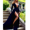 Long Sleeves Velvet Evening Dresses with Sleeves,Royal Blue Sexy Women Formal Party Dresses