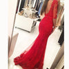 Trendy Red Lace Prom Dress Mermaid Red Formal Gown Mermaid Party Gown vestido longo