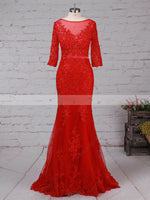 Trendy Red Lace Prom Dress Mermaid Red Formal Gown Mermaid Party Gown vestido longo