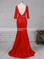 Trendy Red Lace Prom Dress Mermaid Red Formal Gown Mermaid Party Gown vestido longo