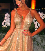 Siaoryne Bling Bling Gold Sequins Long Prom Evening Dress for Women PL2013