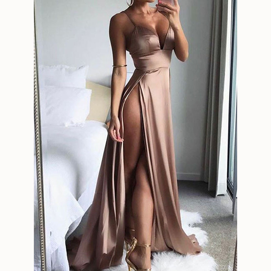 Stylish Evening Party Gown Sexy A Line Spaghetti High Slit Prom Dress robe de soiree longue