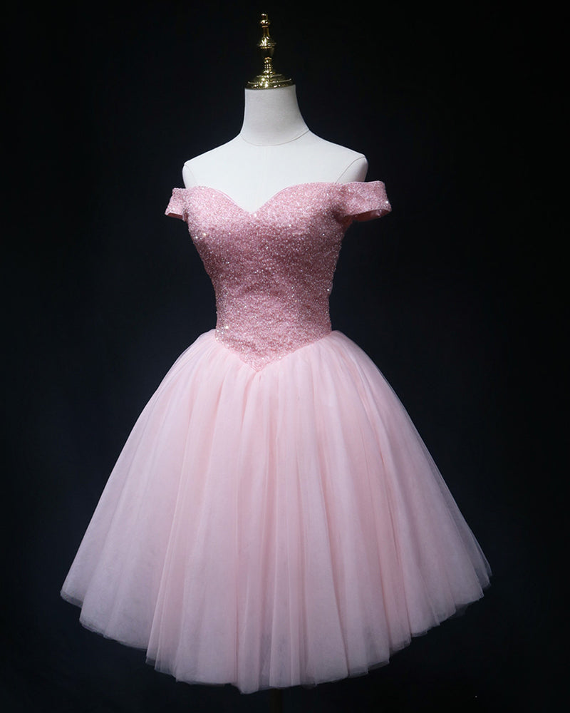 Vestido de fiesta de tul rosa con abalorios perfecto para el 2022, vestido corto para el regreso a casa de octavo grado SP01108 