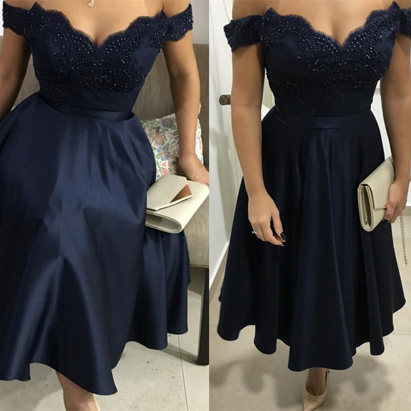 Classy Navy Jr. Prom Dress Short for 8th Grade Graduation, Party Dress A Line Homecoming Dress