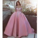 WD0211 Pink off the shoulder flower Ball Gown Prom Dress Appliques Lace Satin Wedding Dress Reception Gown 2023