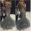 Luxury Chic Grey Mermaid Prom Dress Women Lace Beaded  Long Evening Formal Dress