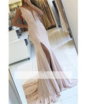 LP3654 Plunge V Neck Sexy Long Evening Gown Beaded Formal Prom Dress 2018 with Slit