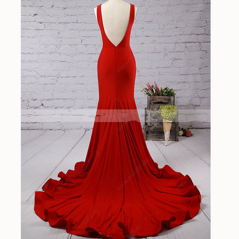 New Red Fitted Evening Gown Long Prom Party Dress vestidos longos abendkleider 2018