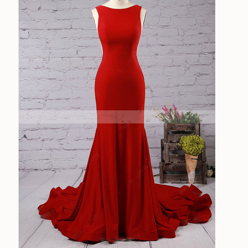 New Red Fitted Evening Gown Long Prom Party Dress vestidos longos abendkleider 2018