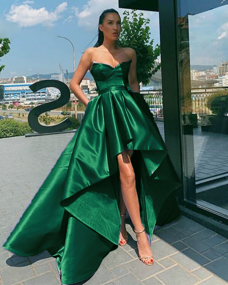 Drak Emerald Green High Low Prom Dresses Long sweetheart Sexy Women Formal Party  Dresses 2022 PL1115