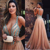 LP2136 Deep V neck Sexy Long ALine Prom Dress with Beading,Evening Formal Gown,Vestido De Festa Longo