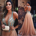 LP2136 Deep V neck Sexy Long ALine Prom Dress with Beading,Evening Formal Gown,Vestido De Festa Longo