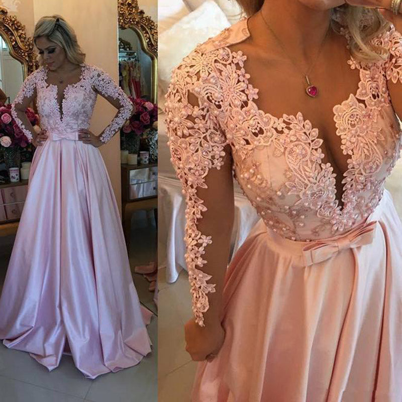 LP7773 Long Sleeves Beaded Lace Prom Dress A Line ,Senior Prom 2018 Homecoming Party Evening  Gown Vestido De Festa Longo