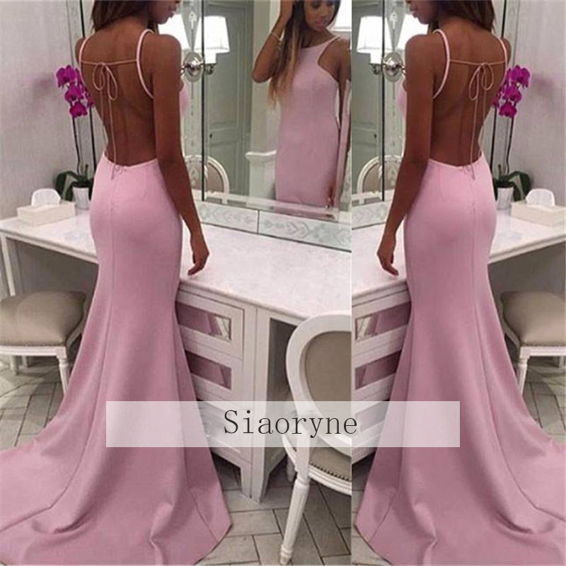 LP7877 Pink Satin  Backless Evening Dress Mermaid Long Formal Party Gown