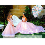 Dreamy Pink Flower Wedding Dresses Lace Appliques Sweetheart Empire Waist Maternity Bridal Gown