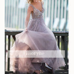 Charismatic V Neck Illusion Crystal Beaded Evening Dresses Long Formal Prom Gown 2020 with Slit leg