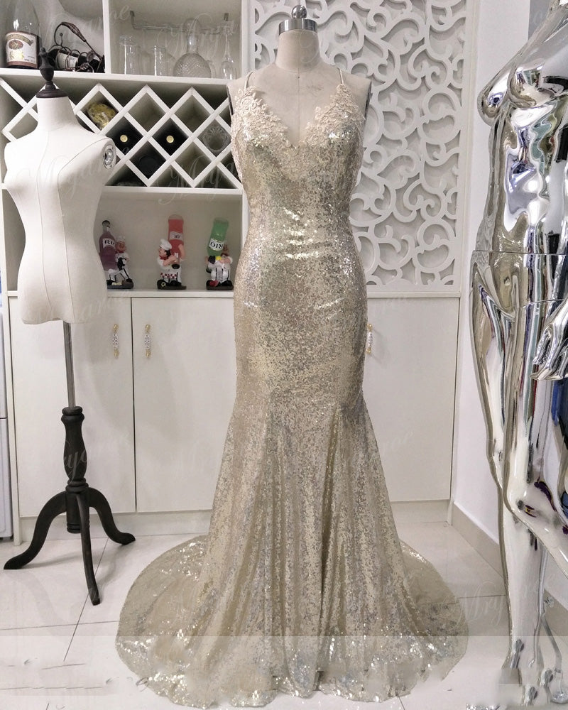 Sexy Mermaid Spaghetti Straps Floor Length Beads Classy Evening Dress Classy Prom Dress main image 0
