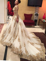 Siaoryne Muslim Custom Made Champagne Appliqued Lace Wedding Dress Long Sleeves