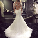 Sexy See Through Long Sleeves V Neck Mermaid Fishtail Wedding Dresses