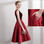 Short Elegant Prom Dresses 2018 Burgundy Sleeveless Formal Wedding Party Deep V Dress Sexy Robe de Fashion Gowns