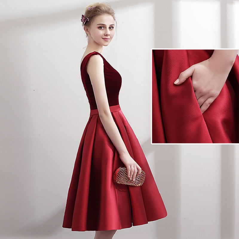 Short Elegant Prom Dresses 2018 Burgundy Sleeveless Formal Wedding Party Deep V Dress Sexy Robe de Fashion Gowns