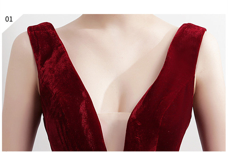 Short Elegant Prom Dresses 2018 Burgundy Sleeveless Formal Wedding Party Deep V Dress Sexy Robe de Fashion Gowns