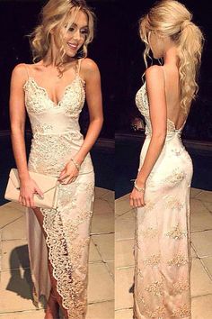 Siaoryne LP024 Spaghetti Straps Champagne Lace Prom Dress mermaid Sexy evening Gowns Long