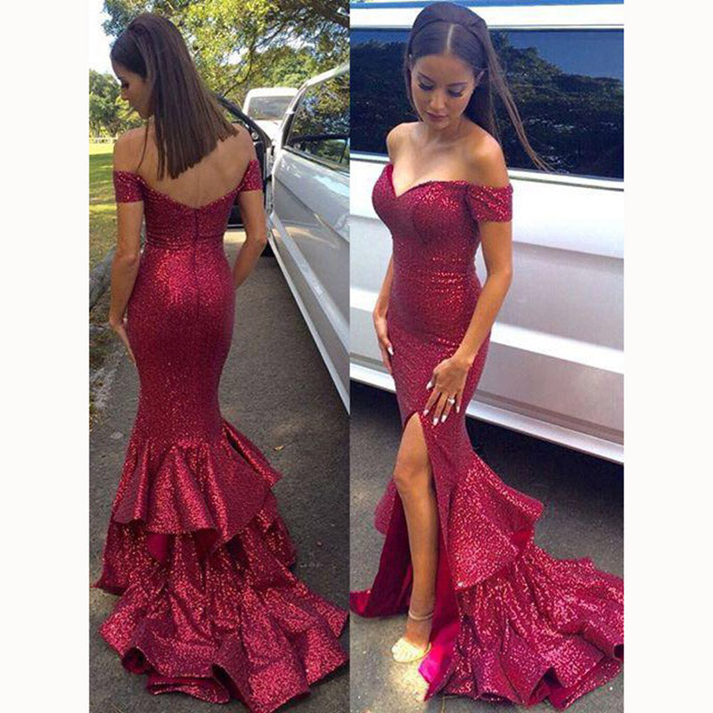 Bling Bling Sequins Prom Dress Mermaid Slit Evening Dresses abiti da cerimonia da sera