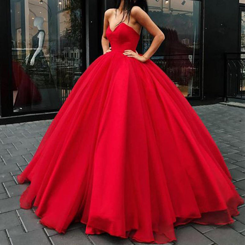Stylish Corset Sweetheart Red Wedding Dress Women Formal Ball Gown Prom Dresses LP0509