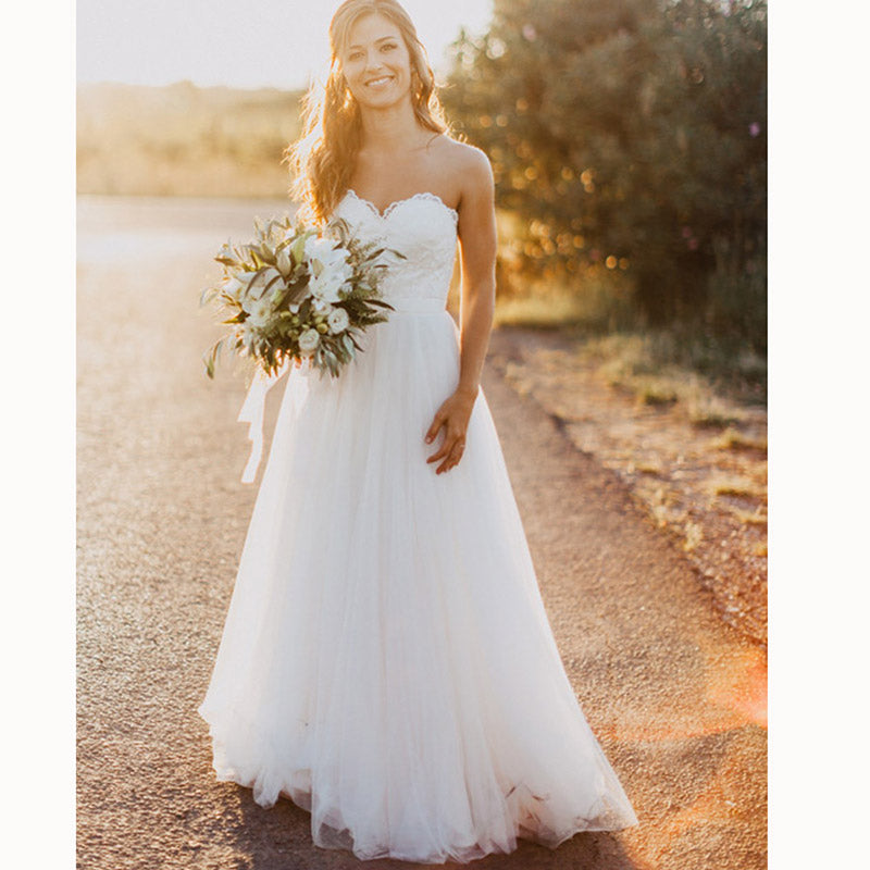Romantic Tulle Sweetheart A Line Beach Wedding Dress Boho Bridal Gowns 2018 brautkleider hochzeitskleid