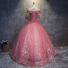 Pink Off the Shoulder Lace Flowers Ball Gown Prom Dress Sweet 15 /16 years Debutante Quinceanera Gown