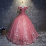 Pink Off the Shoulder Lace Flowers Ball Gown Prom Dress Sweet 15 /16 years Debutante Quinceanera Gown